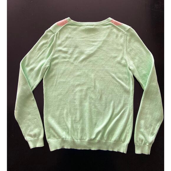 IZOD Pastel Green Argyle V-Neck Sweater sz S - Picture 7 of 11